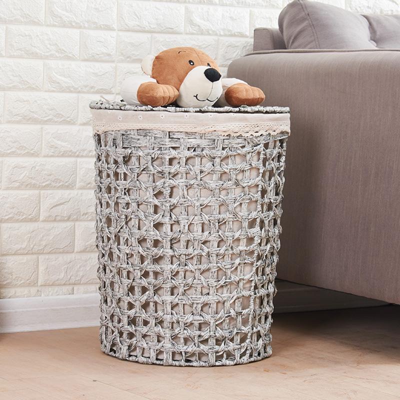 Panier à Linge en Rotin Simili Gris Ted