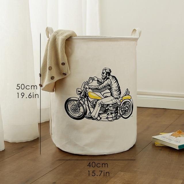 panier à jouet en tissu motif moto