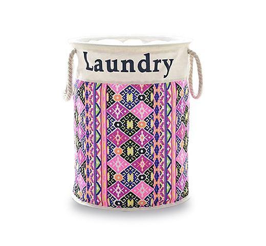 Panier à Linge en Tissu Patchwork Rose