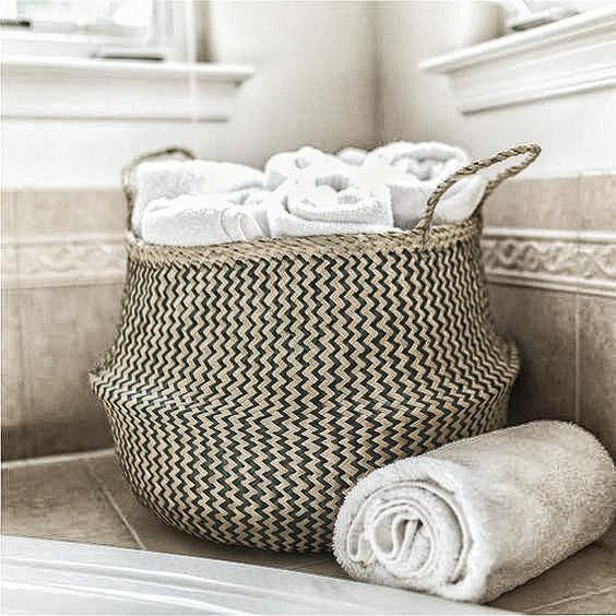 Panier à Linge Jonc de Mer Bianco e Nero