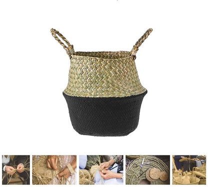 Panier à Linge Jonc de Mer Boule Noir