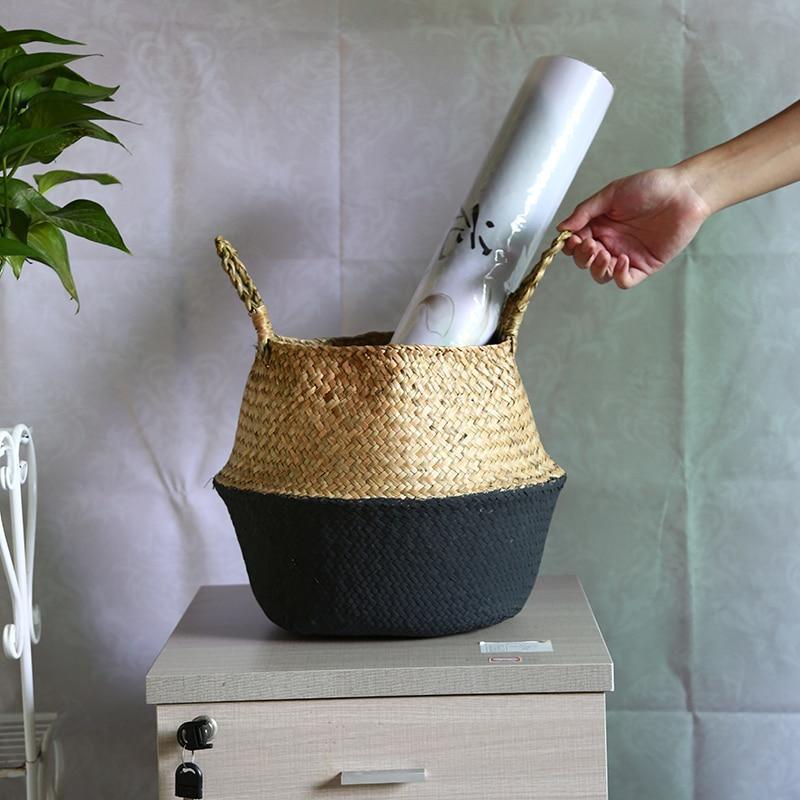 Panier à Linge Jonc de Mer Boule Noir