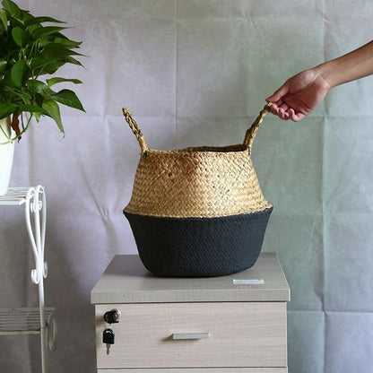 Panier à Linge Jonc de Mer Boule Noir
