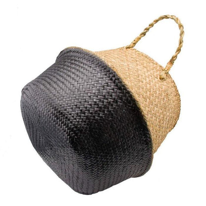 Panier à Linge Jonc de Mer Noir Tressé Main