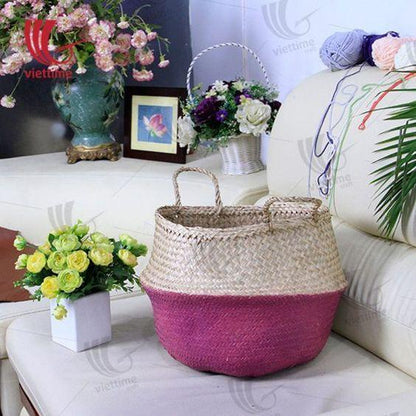 Panier à Linge Jonc de Mer Rose Fuchsia