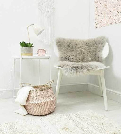 Panier à Linge Jonc de Mer Rose Pastel Rayé
