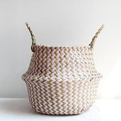 panier à linge rose tressé