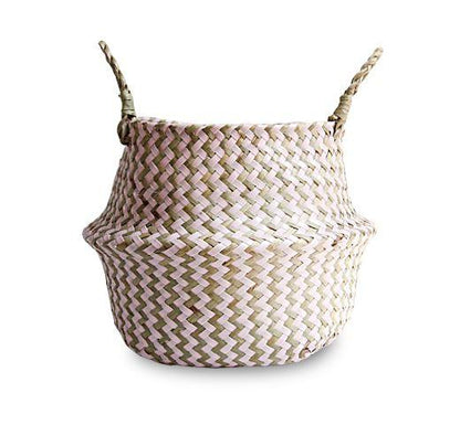 Panier à Linge Jonc de Mer Rose Pastel Rayé