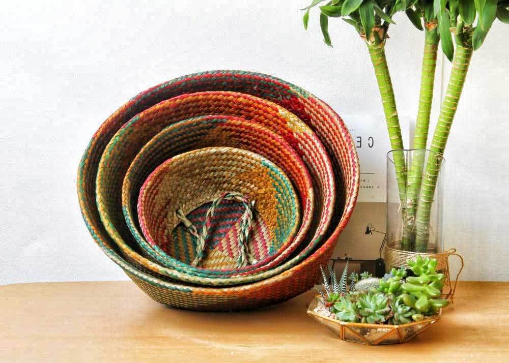 Panier à Linge Jonc de Mer Vert et Rouge