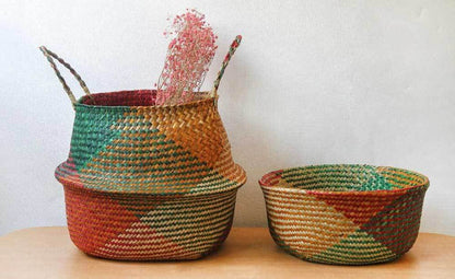 Panier à Linge Jonc de Mer Vert et Rouge