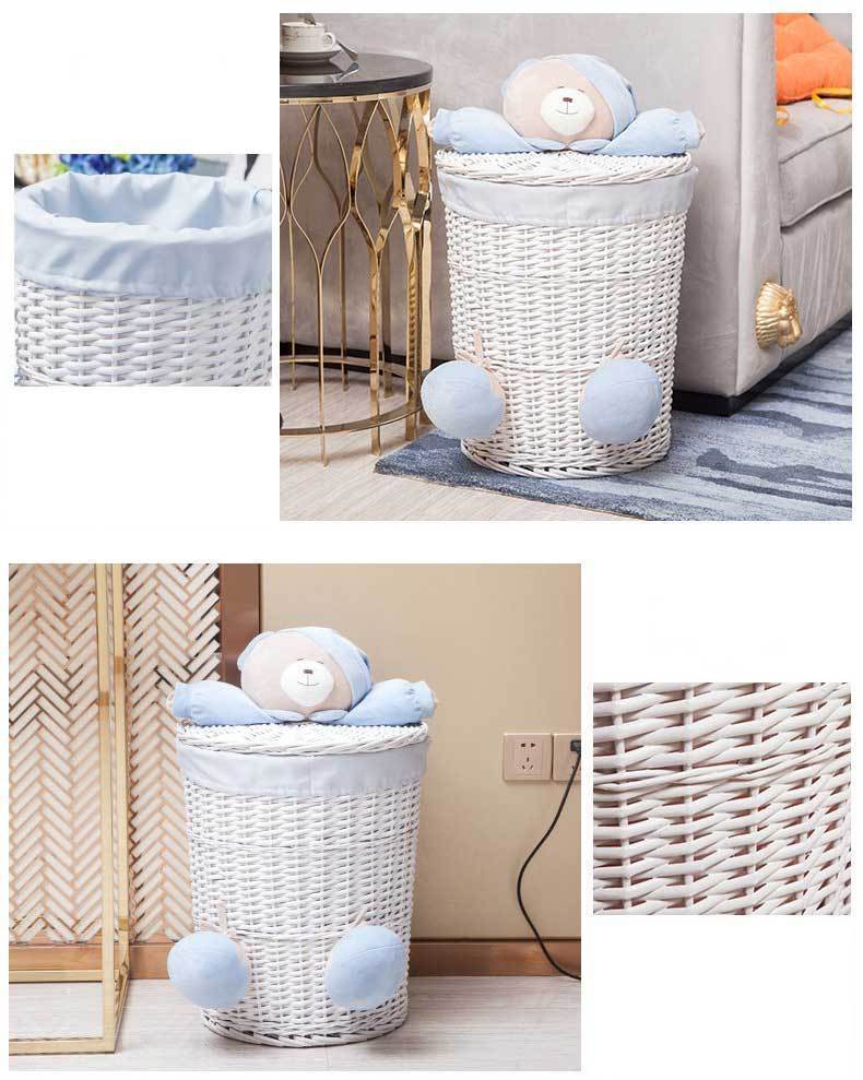 Panier à Linge Osier Blanc Bleu "Bonne nuit les petits"