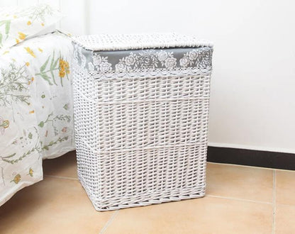 Panier à Linge Osier Blanc Lin Gris