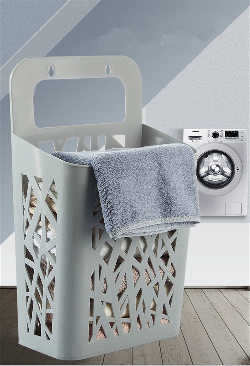 Panier à Linge Plastique Gris Suspendu
