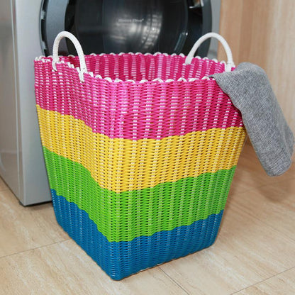 Panier à Linge Plastique Tressé rose jaune vert bleu