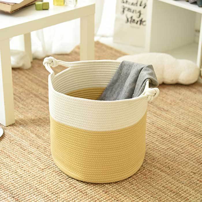 Panier à Linge Pour Bébé Jaune et Blanc