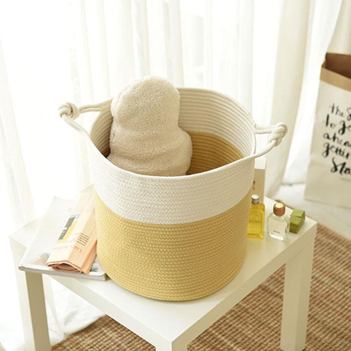 Panier à Linge Pour Bébé Jaune et Blanc