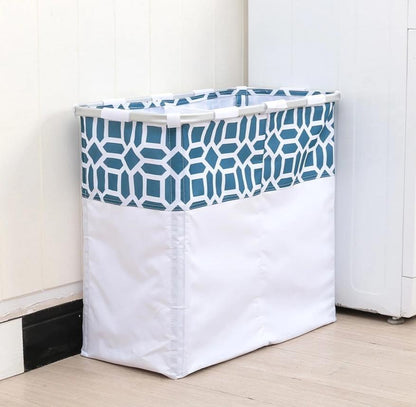 Panier à Linge Rectangulaire Blanc Bleu