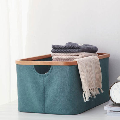 Panier à Linge Rectangulaire Vert et Bambou
