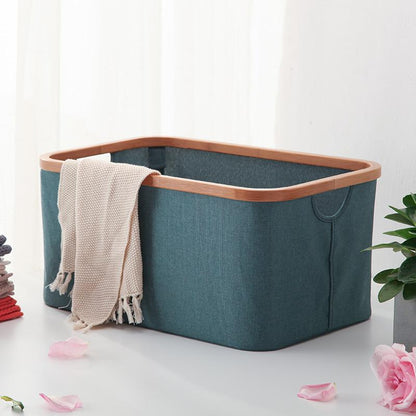 Panier à Linge Rectangulaire Vert et Bambou