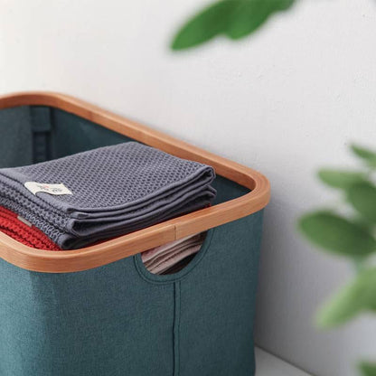 Panier à Linge Rectangulaire Vert et Bambou