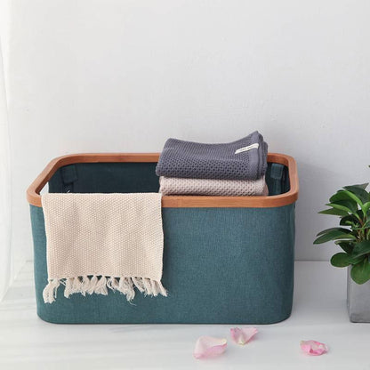 Panier à Linge Rectangulaire Vert et Bambou