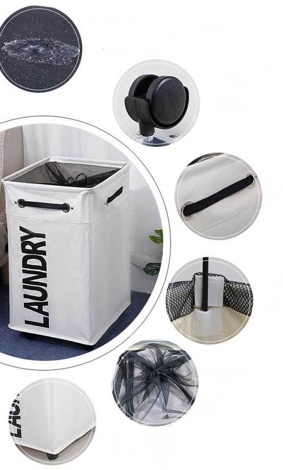 Panier à Linge a Roulettes Pliable Anthracite