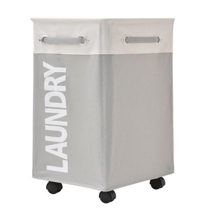 Panière à Linge Roulette Pliable Blanc et grise