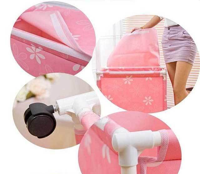 Panier à Linge à Roulettes Rose Pinky