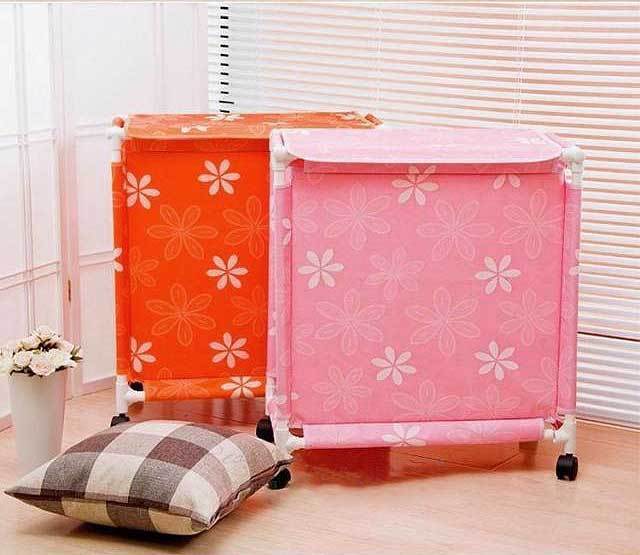 Panier à Linge à Roulettes Rose Pinky