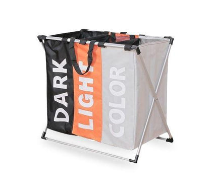 Panière à Linge 3 Compartiments noir orange blanc