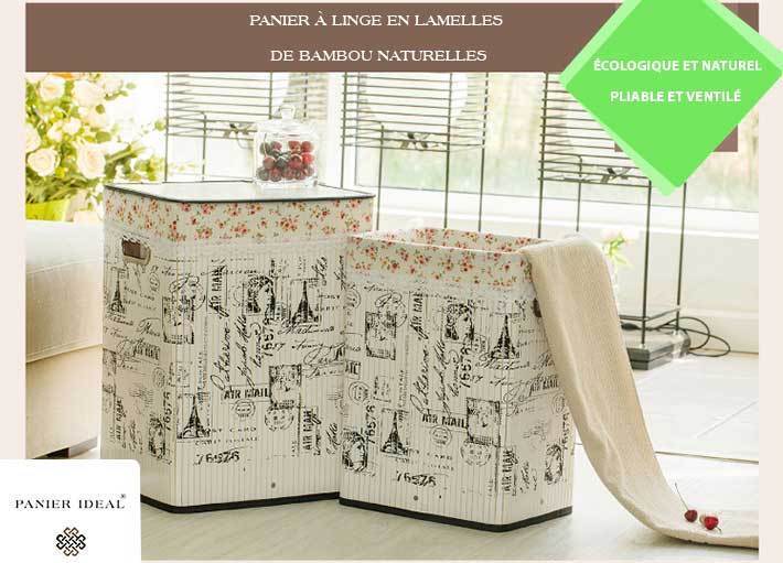 Panier à Linge Sale Bambou Coffre Fleuris