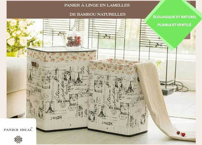 Panier à Linge Sale Bambou Coffre Fleuris