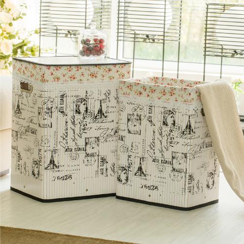 Panier à Linge Sale Bambou Coffre Fleuris