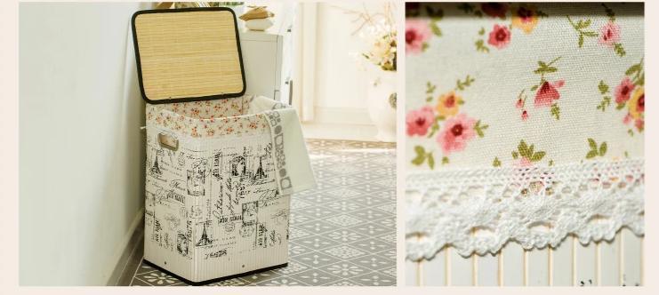 Panier à Linge Sale Bambou Coffre Fleuris