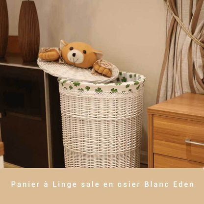 Panier à Linge Sale en Osier Blanc Eden