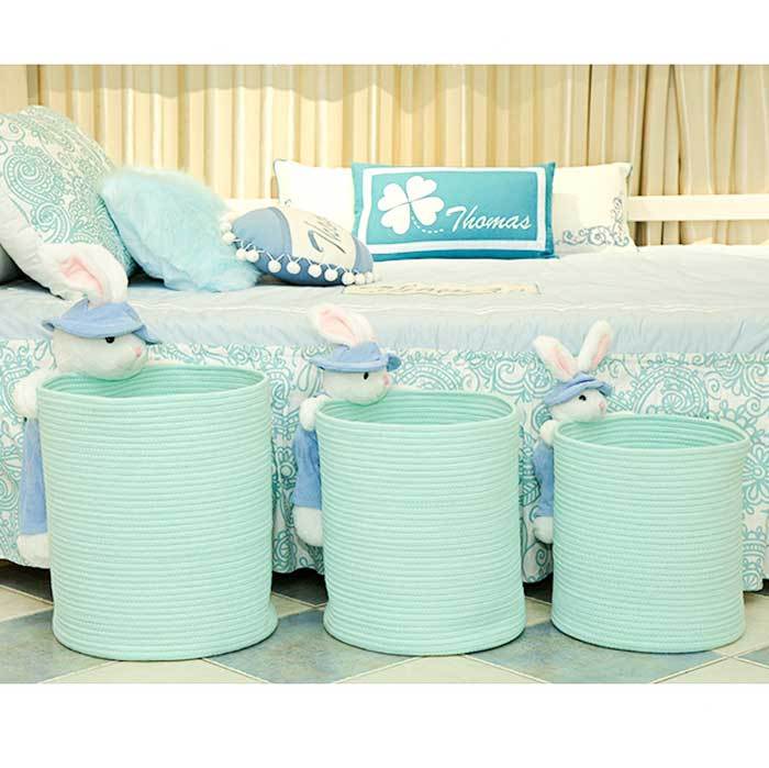 panier à linge pour bébé coton bleu