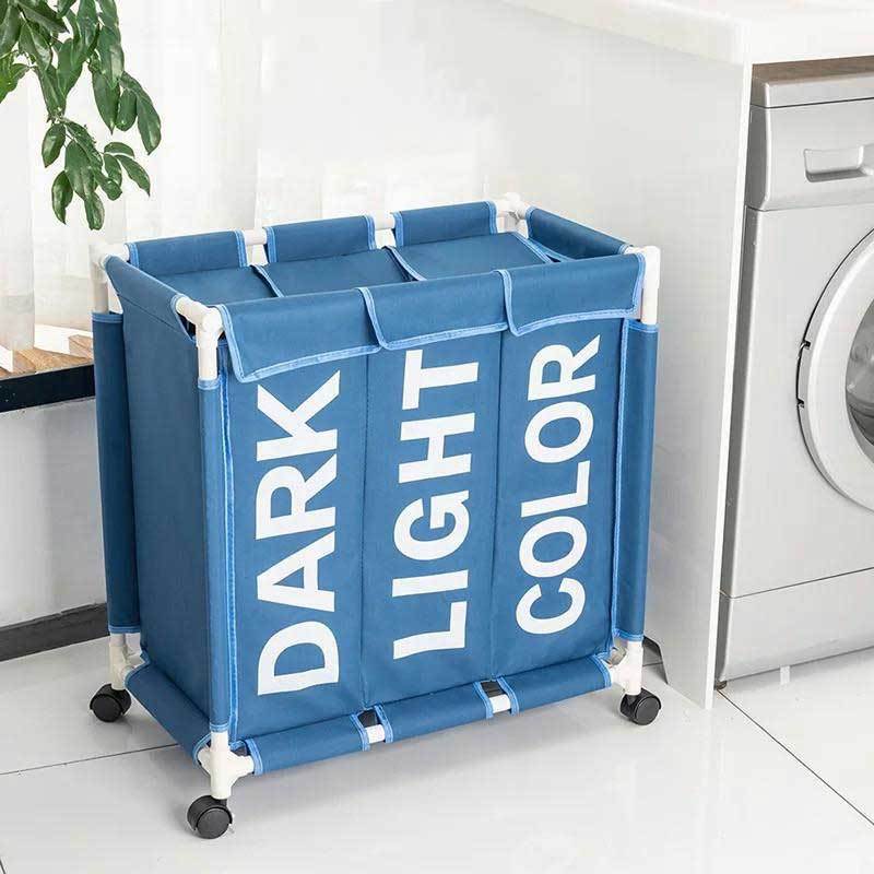Panier à Linge Sale sur Roulettes Bleu