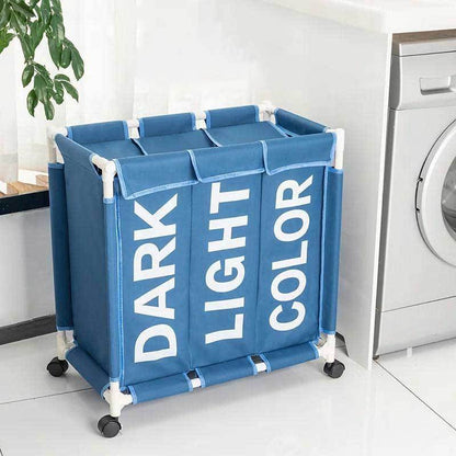 Panier à Linge Sale sur Roulettes Bleu