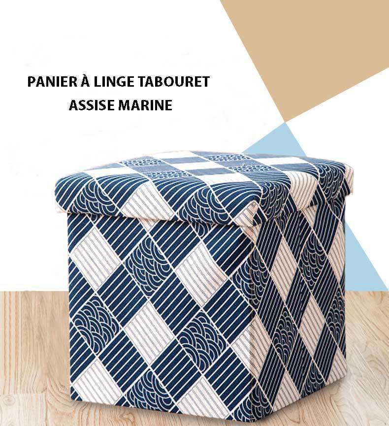 Panier à Linge Tabouret Assise Marine