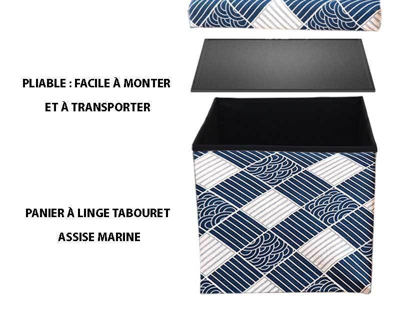 Panier à Linge Tabouret Assise Marine