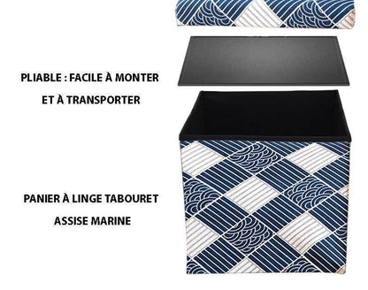 Panier à Linge Tabouret Assise Marine