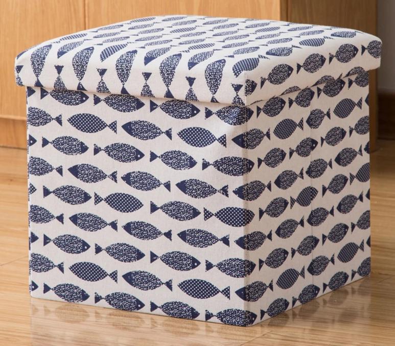 petit coffre à linge pouf motifs poissons