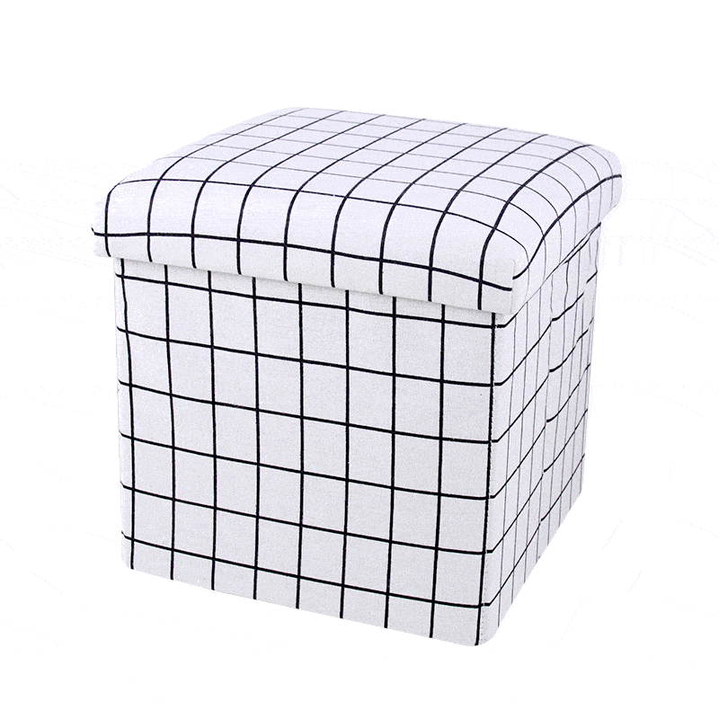 tabouret coffre à linge gris carreaux