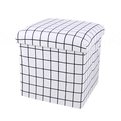tabouret coffre à linge gris carreaux