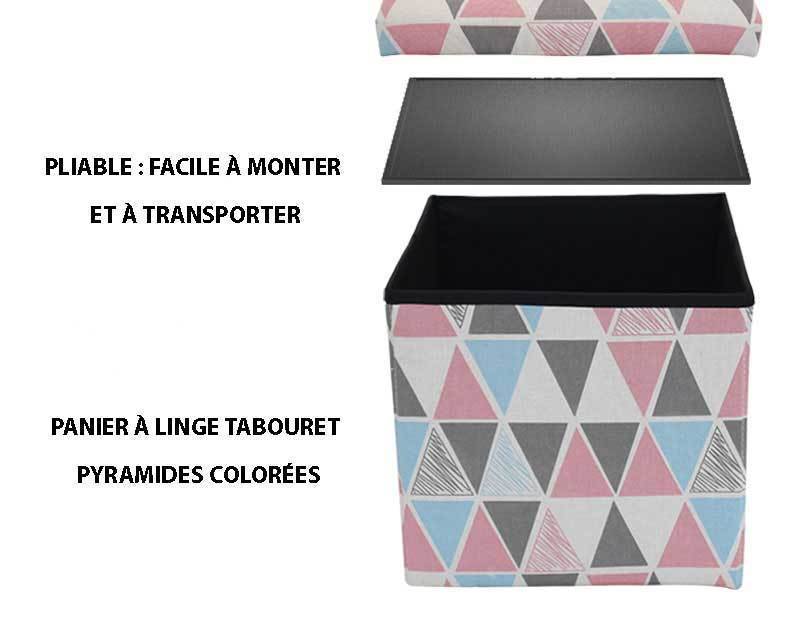 Panier à Linge Tabouret Pyramides colorées