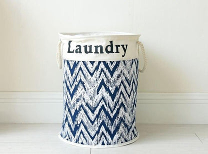 Panier à Linge Tissu Bleu et Blanc