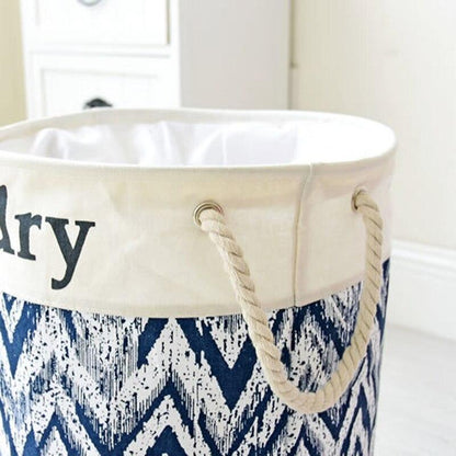 Panier à Linge Tissu Bleu et Blanc