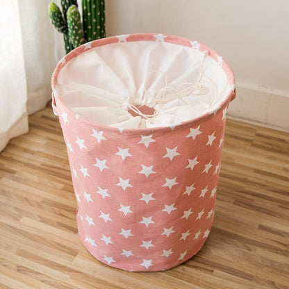 Panier à Linge Tissu Rose Étoilé