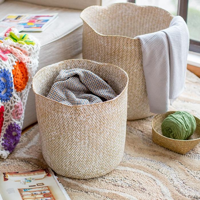 Panier à Linge Tressé Blanc Chic
