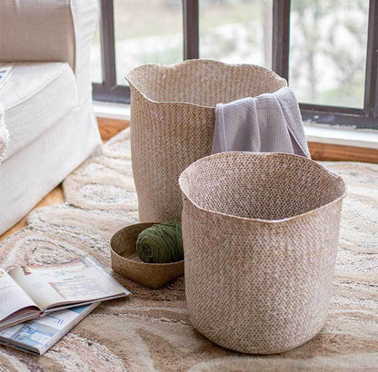 Panier à Linge Tressé Blanc Chic